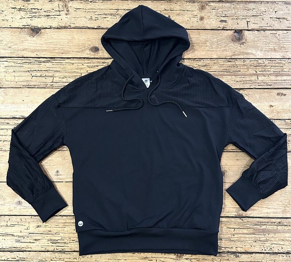 Senita Athletics Unisex Size XS Black Mesh Stretch Workout Hoodie NWT